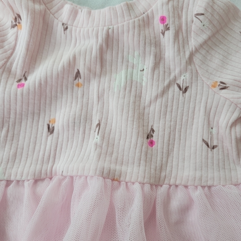 Cat & Jack pink bunny & floral print long sleeve tulle dress 0-3m NWOT - Picture 3 of 6